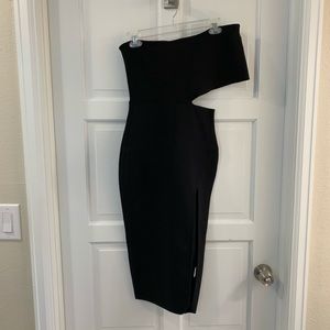 Black one shoulder bandage dress